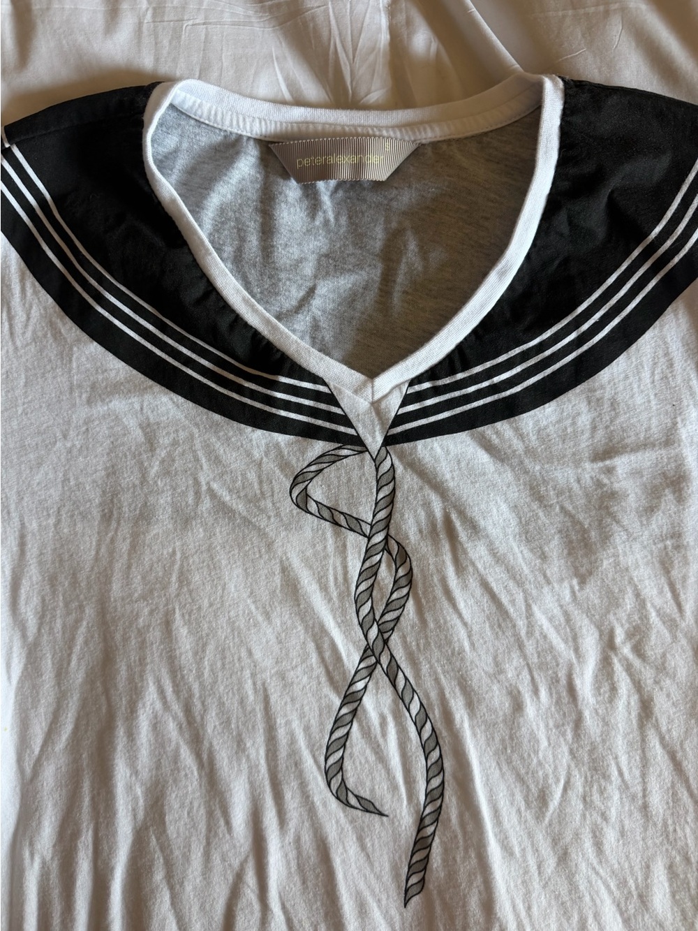 ⛵️RARE Peter Alexander Nautical Cotton Tee with Sailor Collar ~ defect